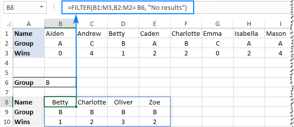 Filtering data organized horizontally