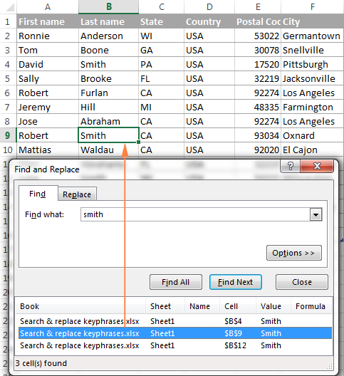 Excel's Find All results