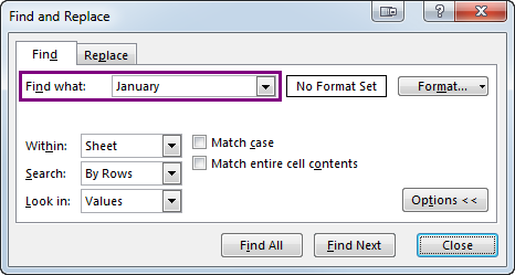 Enter the needed value in the Find what field