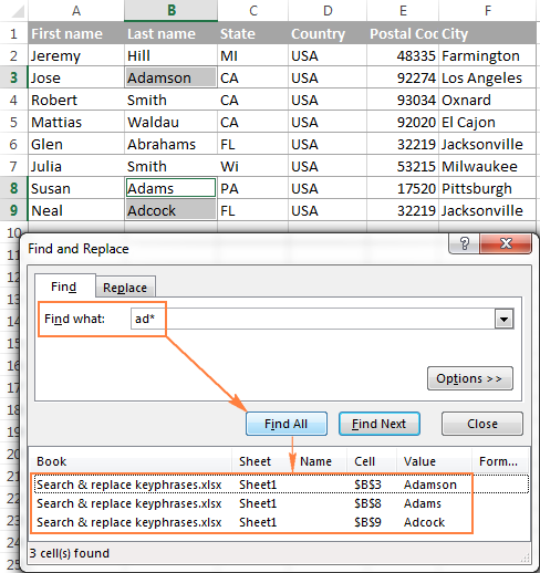 Using wildcard characters in search criteria