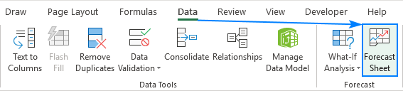 Excel Forecast Sheet feature