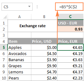 An Excel formula with a relative cell reference