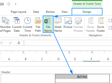 Insert the workbook name in the central header box.