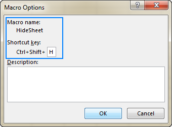 Assigning a shortcut to the Hide Sheet macro