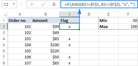 IF AND formula to flag values between the specified numbers