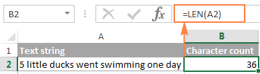 Using Excel LEN function to count all characters in a cell