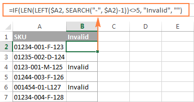 Formula to identify invalid SKUs based on a string length