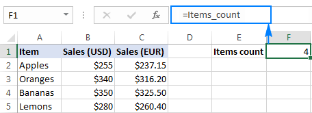 Using a named formula in Excel