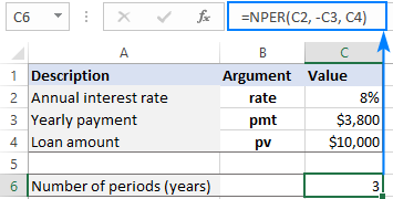 Basic NPER formula in Excel