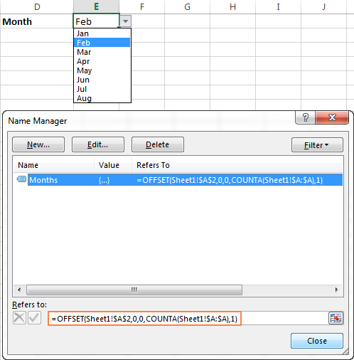 Excel OFFSET formula to create a dynamic range