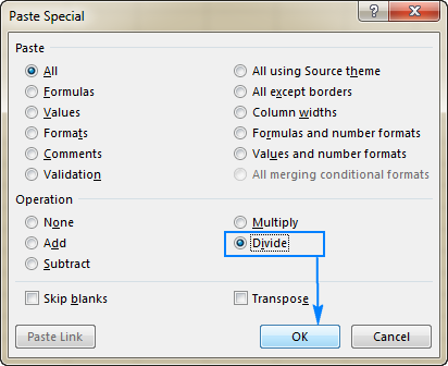 Excel Paste Special dialog