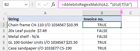 Regex Match function for Excel