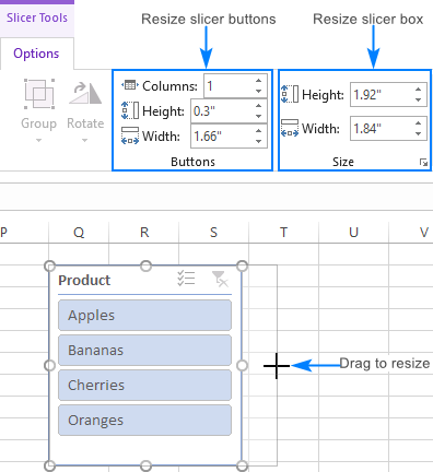 Resizing a slicer in Excel