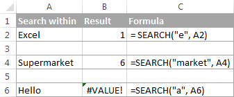 Excel SEARCH function