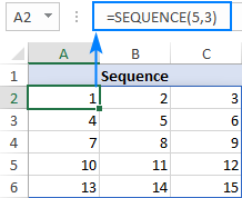 Using the SEQUENCE function to fill a range of cells