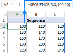 A sequence incrementing by a specific step