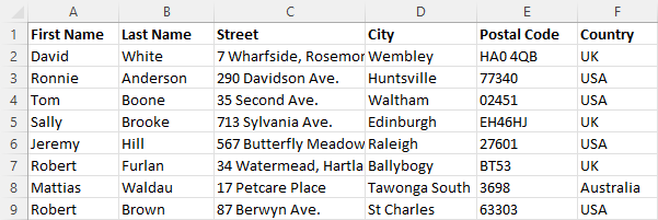 Excel sheet as a data source for mail merge