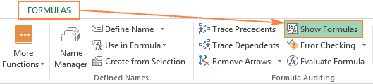 The Show Formulas option on the Excel ribbon