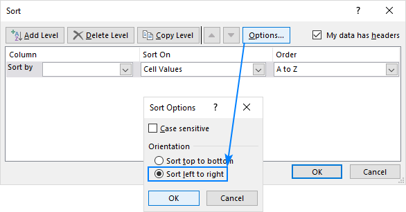 Sort left to right in Excel.