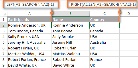 DSplit the cell content using formulas