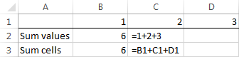 Sum cells using a simple arithmetic calculation.