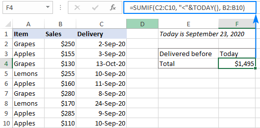 Sum cells based on today's date