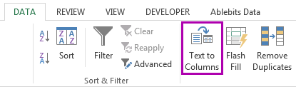 Navigate to the Data tab in Excel and click on the Text to Columns icon