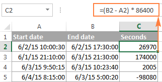 Calculating total seconds between two times