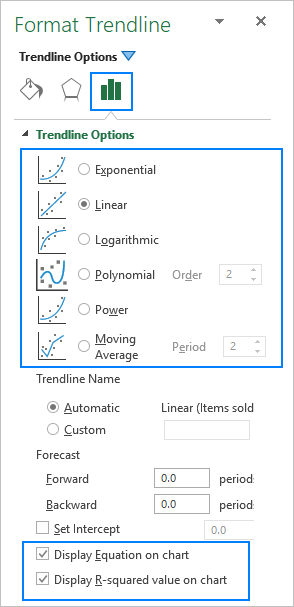 Excel trendline types