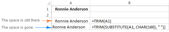 Excel TRIM not working because of non-breaking space characters