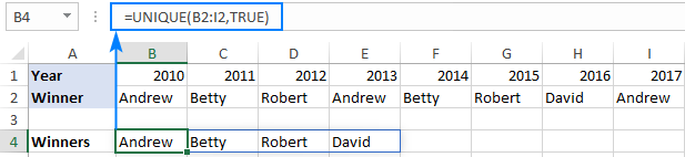 Extracting unique values in a row