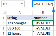 The VALUE function returns #VALUE error.