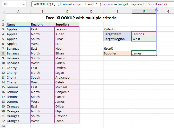 Excel XLOOKUP with multiple criteria