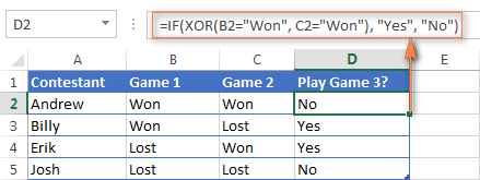 The IF formula with a nested XOR function