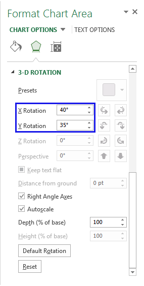 Enter the necessary number of degrees in the X and Y Rotation boxes