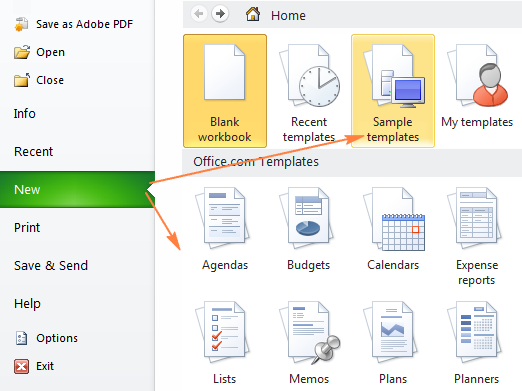 Creating a workbook from an existing template in Excel 2010