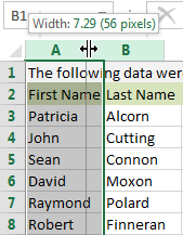 Drag the mouse pointer to the right to expand the hidden column A