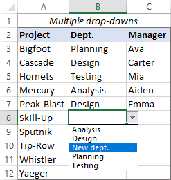 Expandable multiple drop-down list in Excel