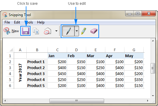 Excel data saved as .jpg image by using Snipping Tool.