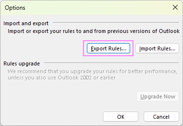 Export Outlook rules.