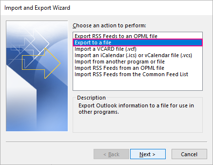 Export Outlook contacts to a file