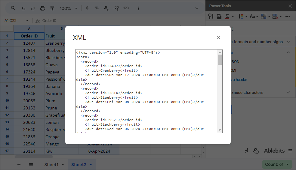 Export data to XML or JSON.