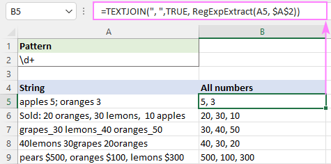 Extracting all matches into one cell