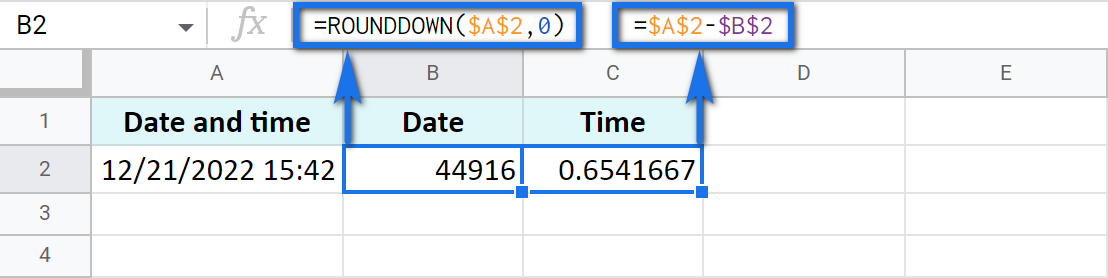 ROUNDDOWN function to separate the units.