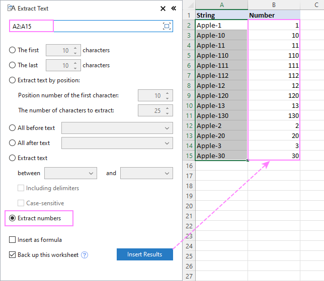 Get a number from an alphanumeric string using the Extract tool.