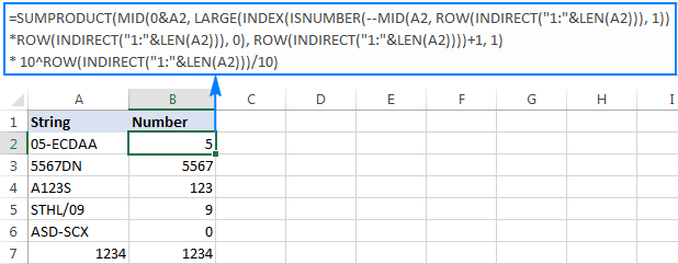 Formula to get number from any position in a string