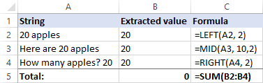 Numbers are extracted as numeric strings.