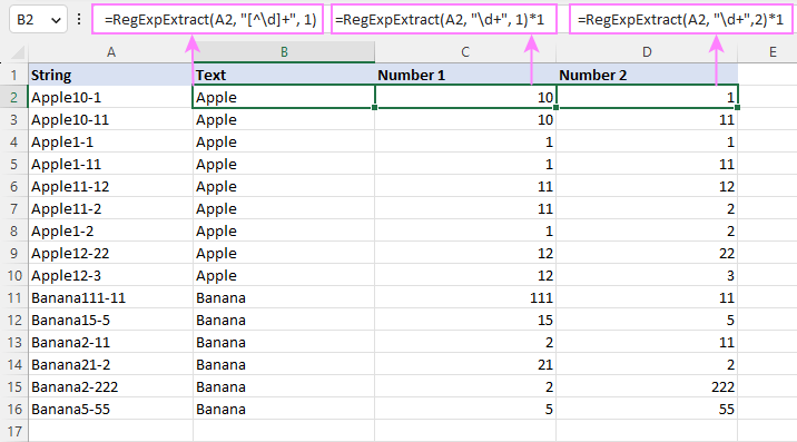 Extract numbers and text into different columns.