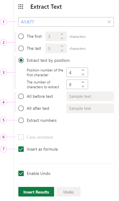 The Extract Text pane.