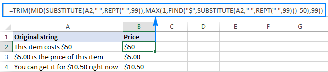 Mid formula to extract a word containing a specific character